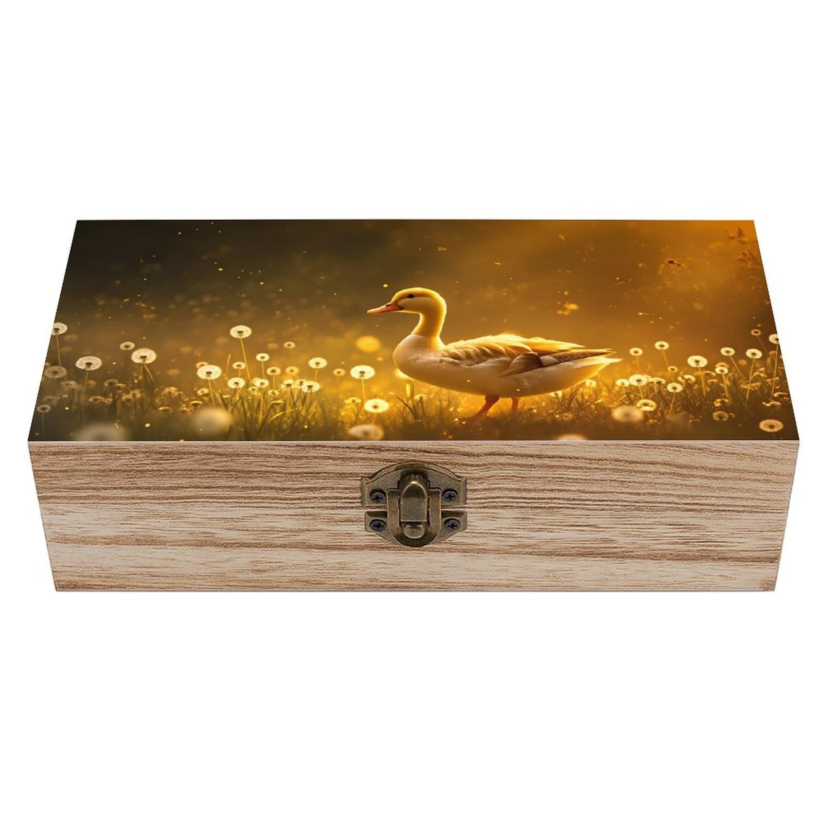 HLBSDM Jellyfish Wooden Storage Box with Hinged Lid,Vintage Gift Box Natural Wood Keepsake Decorative Rustic Jewelry Box 7.9" L*3.9" W*2.3" H