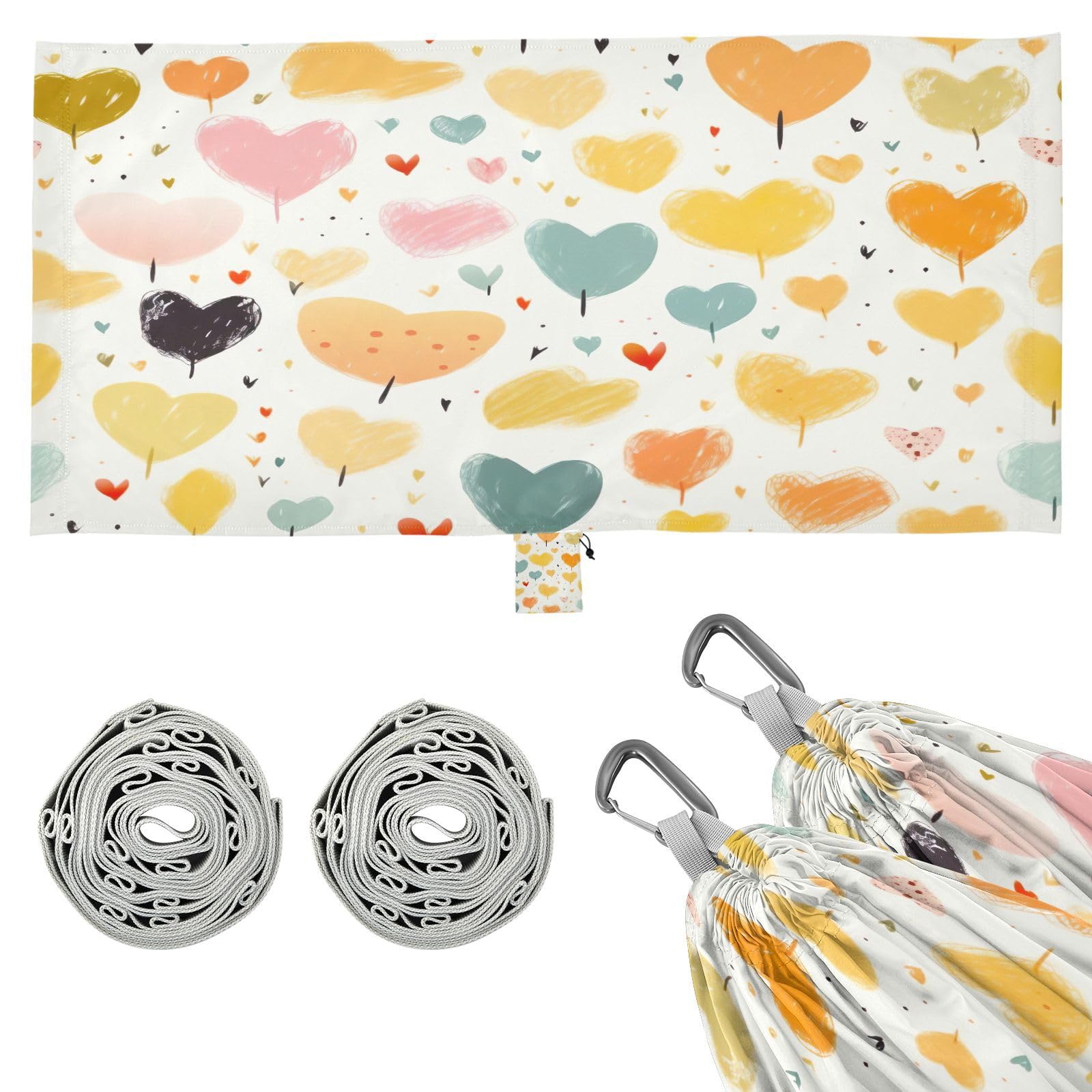 ATTX Colourful Heart Camping Hammock - Lightweight & Portable Hammocks, Heavy Duty 330lbs Capacity for Indoor, Hiking, Backpacking, Travel, Backyard, Beach#346