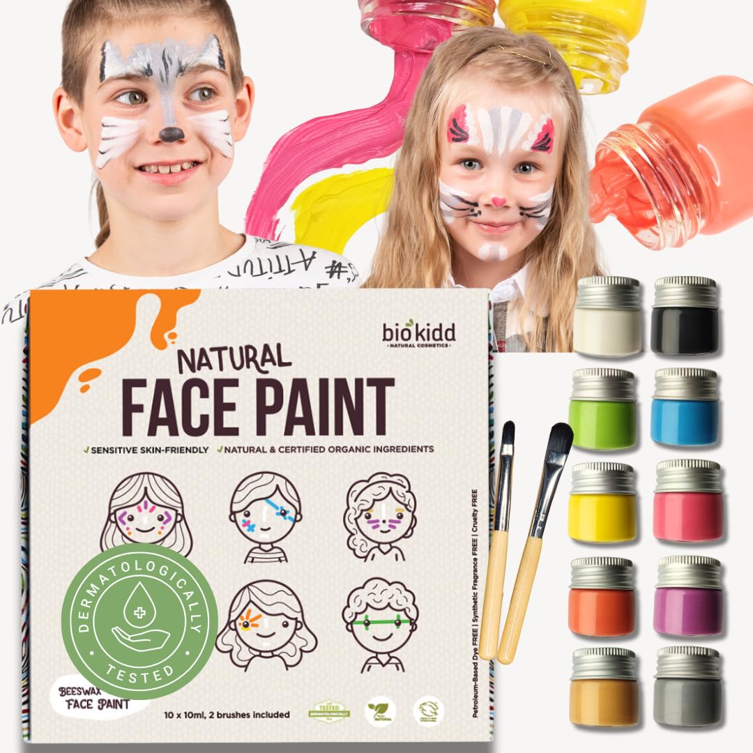 Palette de Maquillage de Fête Liquide, Bio, Non-Toxique, Lavable - pour Peaux Sensibles - Kit de Peinture Faciale Royal Party Face Paint - Cadeau pour Carnaval, Anniversaire, Noël - 10x10ml