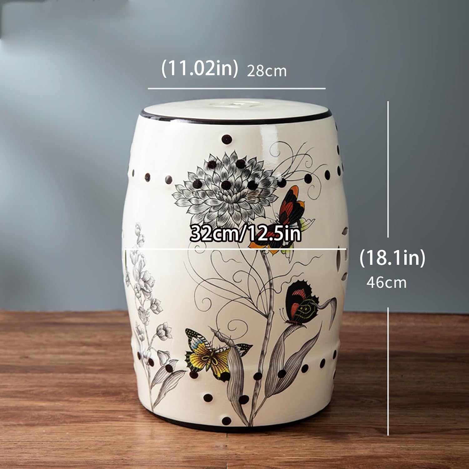 Ceramic Drum Garden Stool,Decorative Ceramic Garden Stool(J)