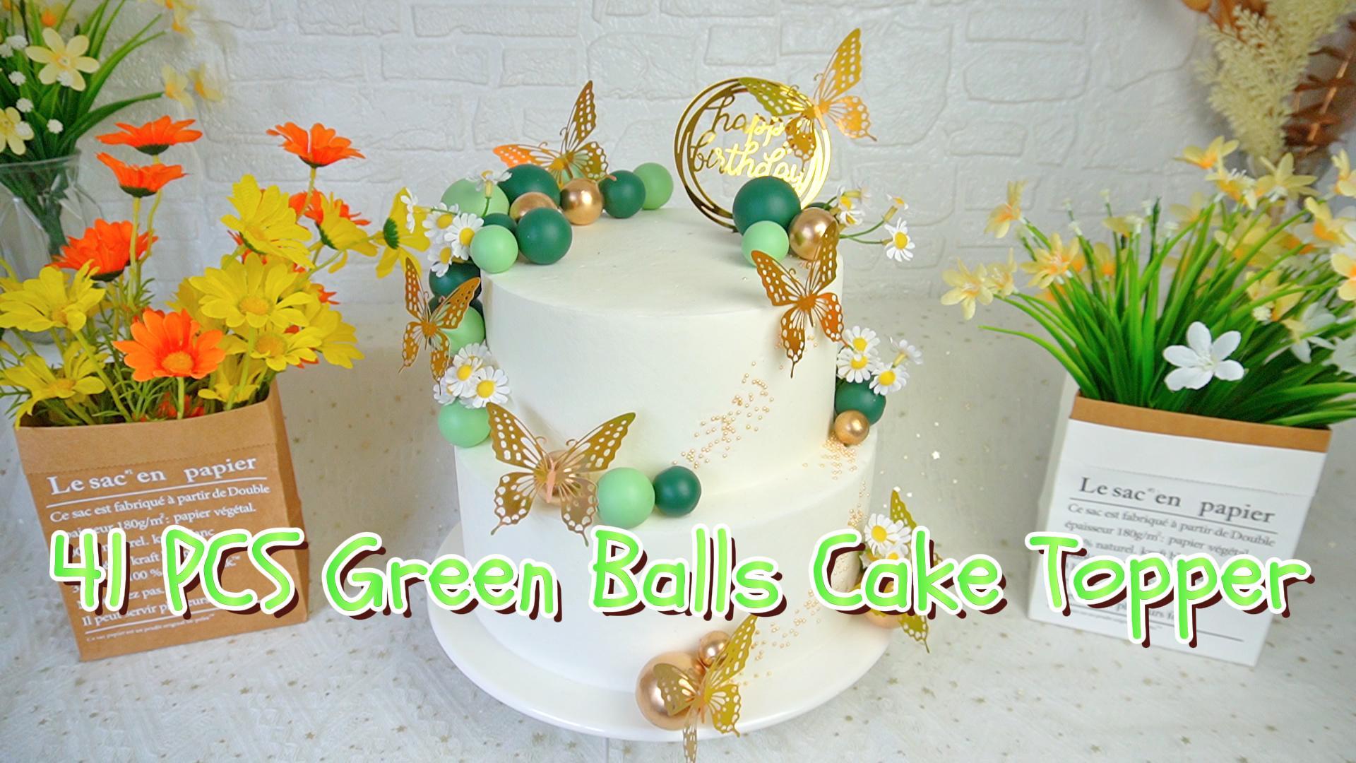 46 Palline Decorazione Torte In Verde E Oro - Per Matrimoni, Compleanni, Baby Shower - Foto 3