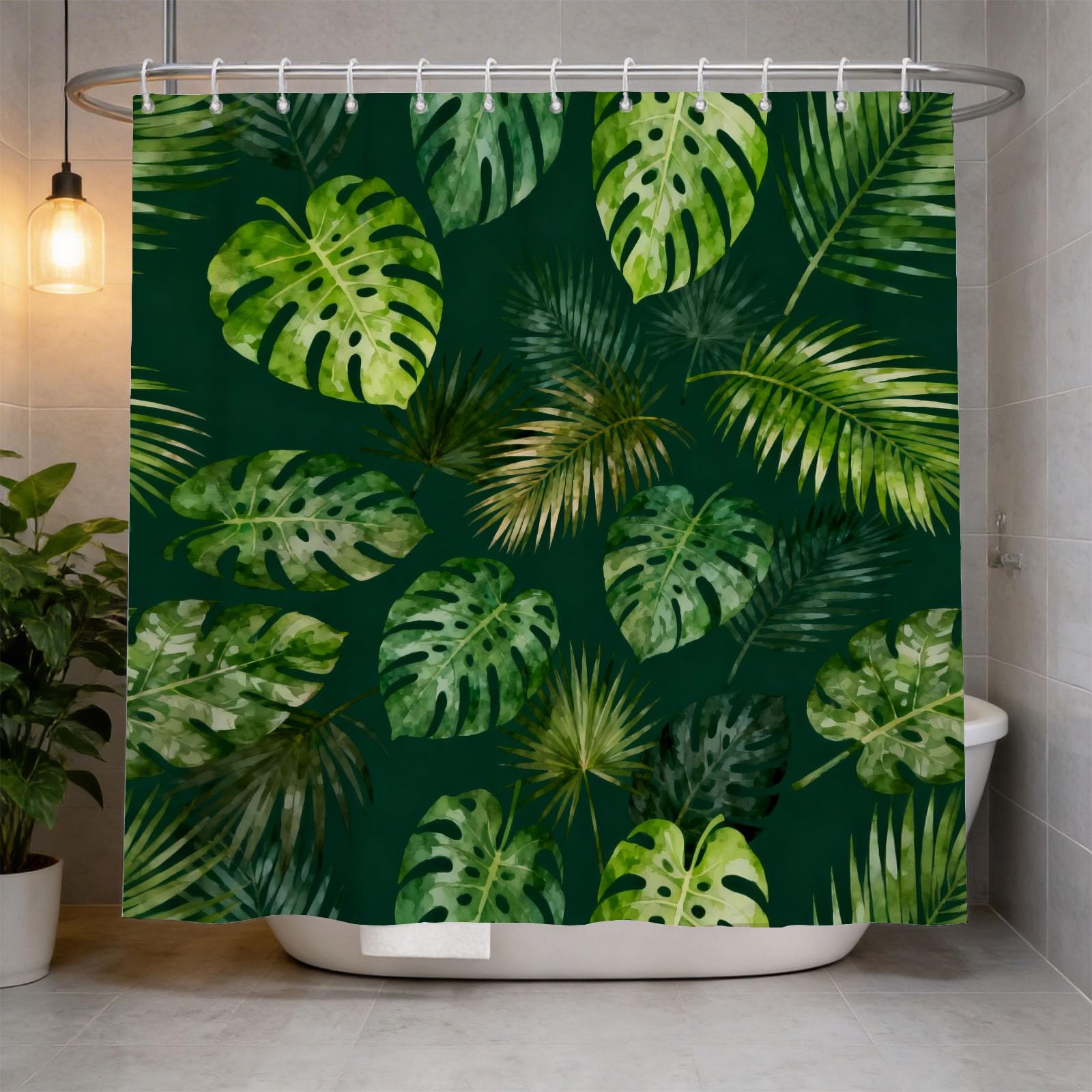 Hongduo 3D Monstera Shower Curtain for Stalls Bathtubs Tropical Leaf Bathroom Decor Shower Curtain Set Polyester Fabric Waterproof 200x200cm/79X79 Inch with Hooks