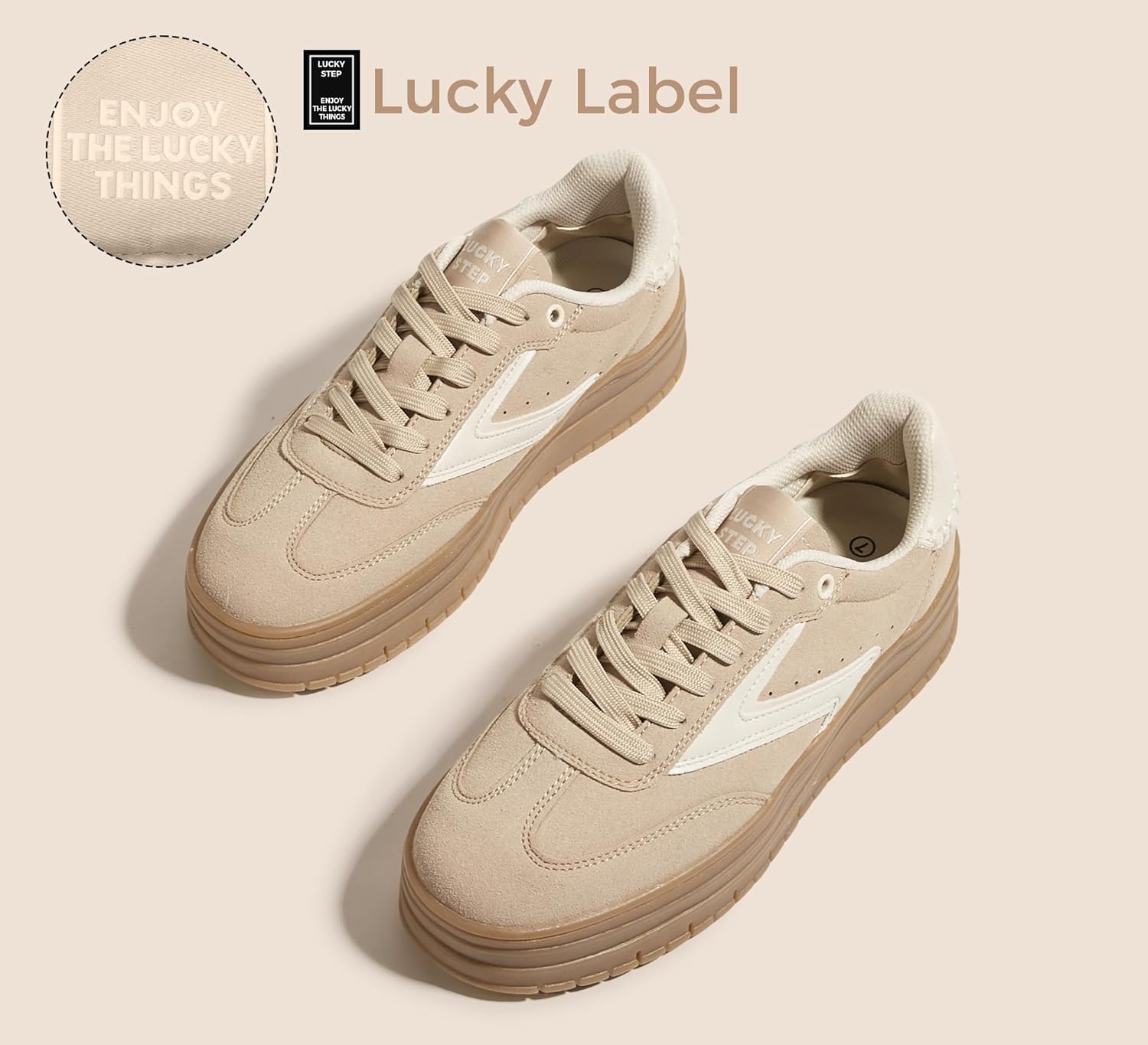 LUCKY STEP Women's Platform Sneakers Gum Sole Suede Casual Classic Retro Rubber Thick Sole Trendy Fashion Tennis Walking Shoes - Image 5