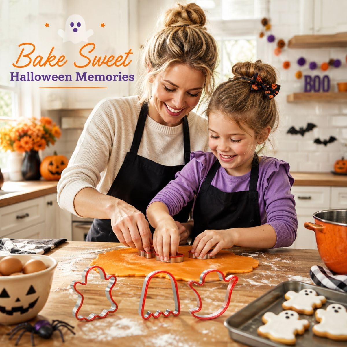 Halloween Cookie Cutter Set, 3-Piece Ghost Skull Stainless Steel Cutters