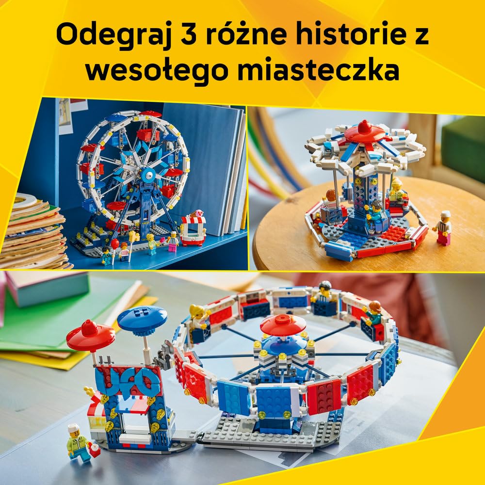 LEGO Creator 3 w 1 Kultowy diabelski młyn, zabawka konstrukcyjna dla dziecka, diabelski młyn, przejażdżka z UFO lub karuzela, pomysł na prezent urodzinowy dla chłopca lub dziewczynki od 8 lat 31389