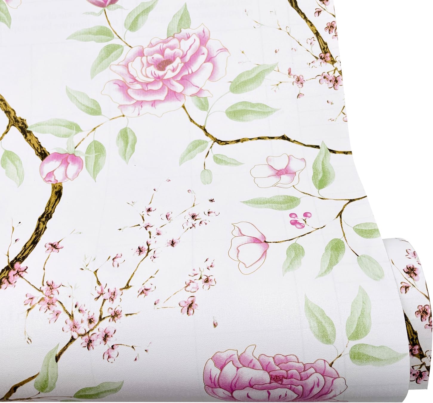 19.7 feet Roll Pink Floral Shelf Liner Peel and Stick Countertop Shelving Paper Removable Wallpaper Drawer Chest PVC Film (M-236.2x17.7 Inch)