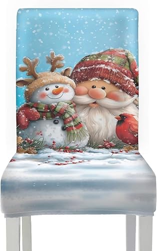 Miniatura 2 de HUGS IDEA Juego de 6 fundas elásticas para sillas de comedor de Papá Noel, muñeco de nieve, fundas elásticas para sillas de comedor, fundas para