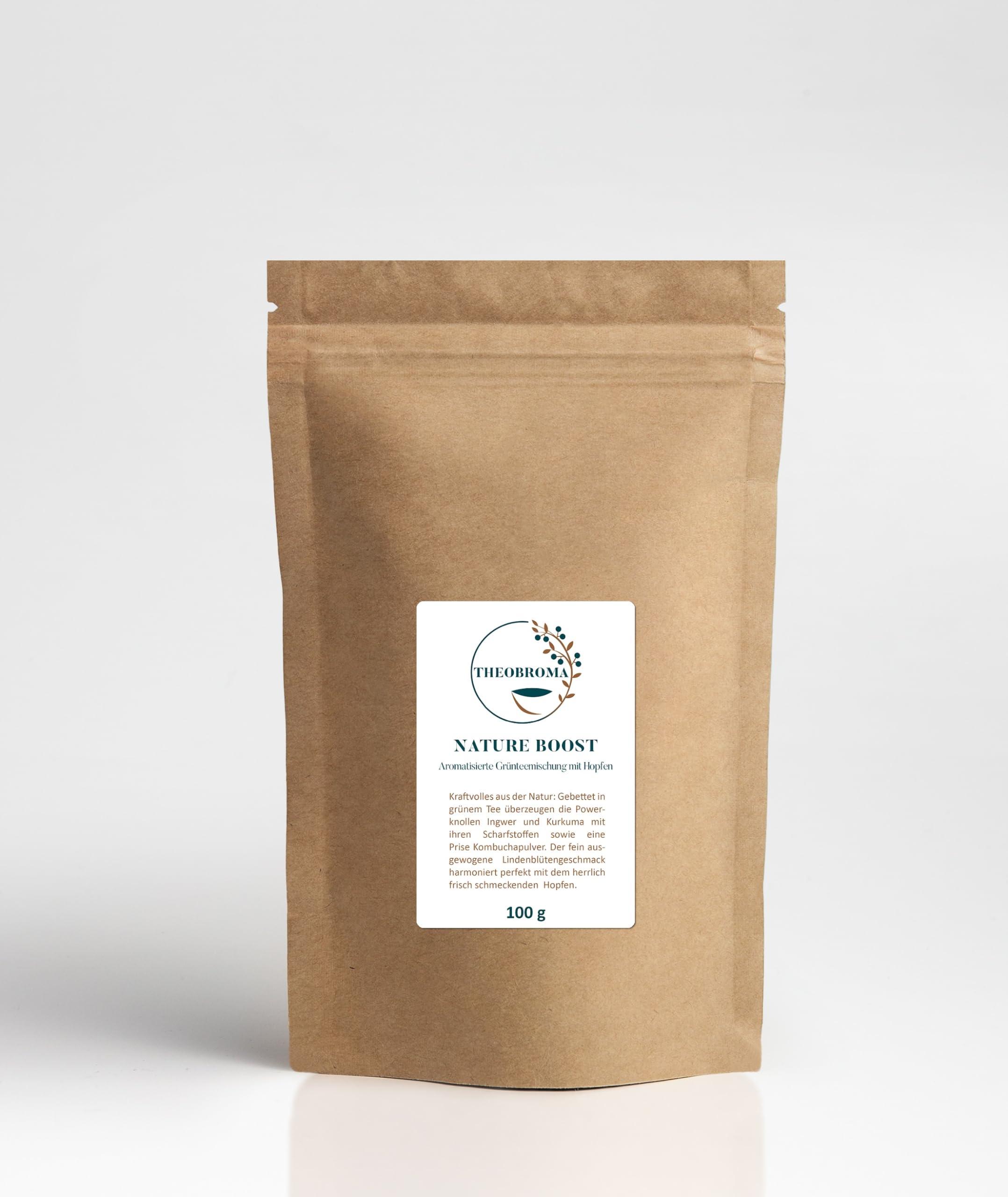Nature Boost Grünteemischung mit Kurkuma, Kombuchapulver, Ingwer und Hopfen, erfrischend kräftiger Power Tee Genuss, loser Tee, wiederverschließbare Packung, 100 gramm
