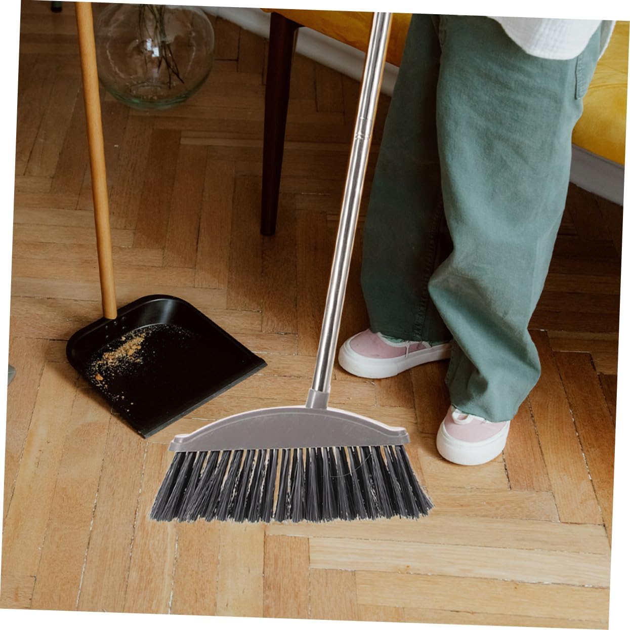 2pcs Stainless Steel Broom for Household Cleaning Long Handle Floor Broom for Home Car Interior