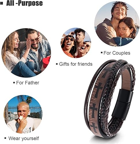 Miniatura 7 de Hamoery Men Leather Bracelet Punk Braided Rope Alloy Bracelet Bangle Wristband