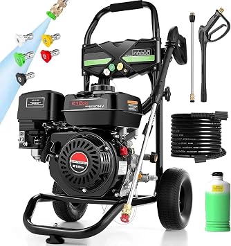 4200PSI Gas Pressure Washer, 4.0GPM Heavy Duty Power Washer with 212CC 7.0 HP, 5 Nozzles, 25ft Hose & 0.5Gal Soap Tank,for Cleaning Car Driveways Fence Furniture, EPA/CARB/ETL Compliant Black