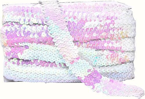Mandala Crafts Cinta elástica de lentejuelas – 1 pulgada AB iridiscente lentejuelas ribete elástico para coser vestido diadema – 10 yardas de tela