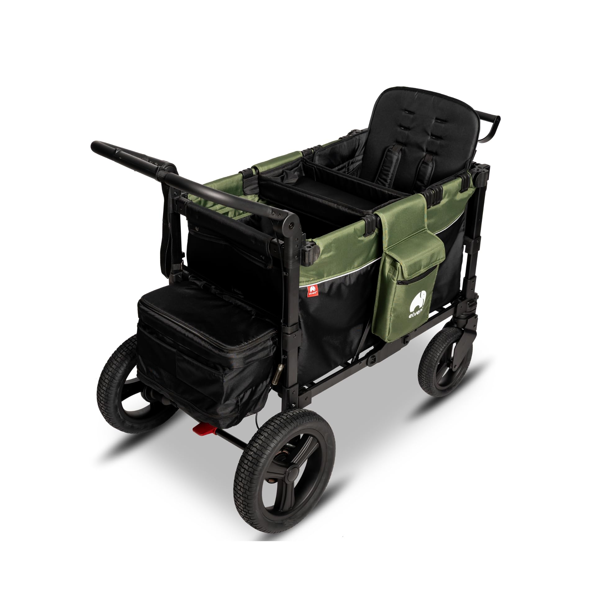 elvent® FlexProfessional 2 Bollerwagen | TÜV-Zertifiziert | Handwagen faltbar mit Dach, 5-Punkt-Gurt, Feststellbremse, 100 kg | Kita & Tagespflege (Schwarz)