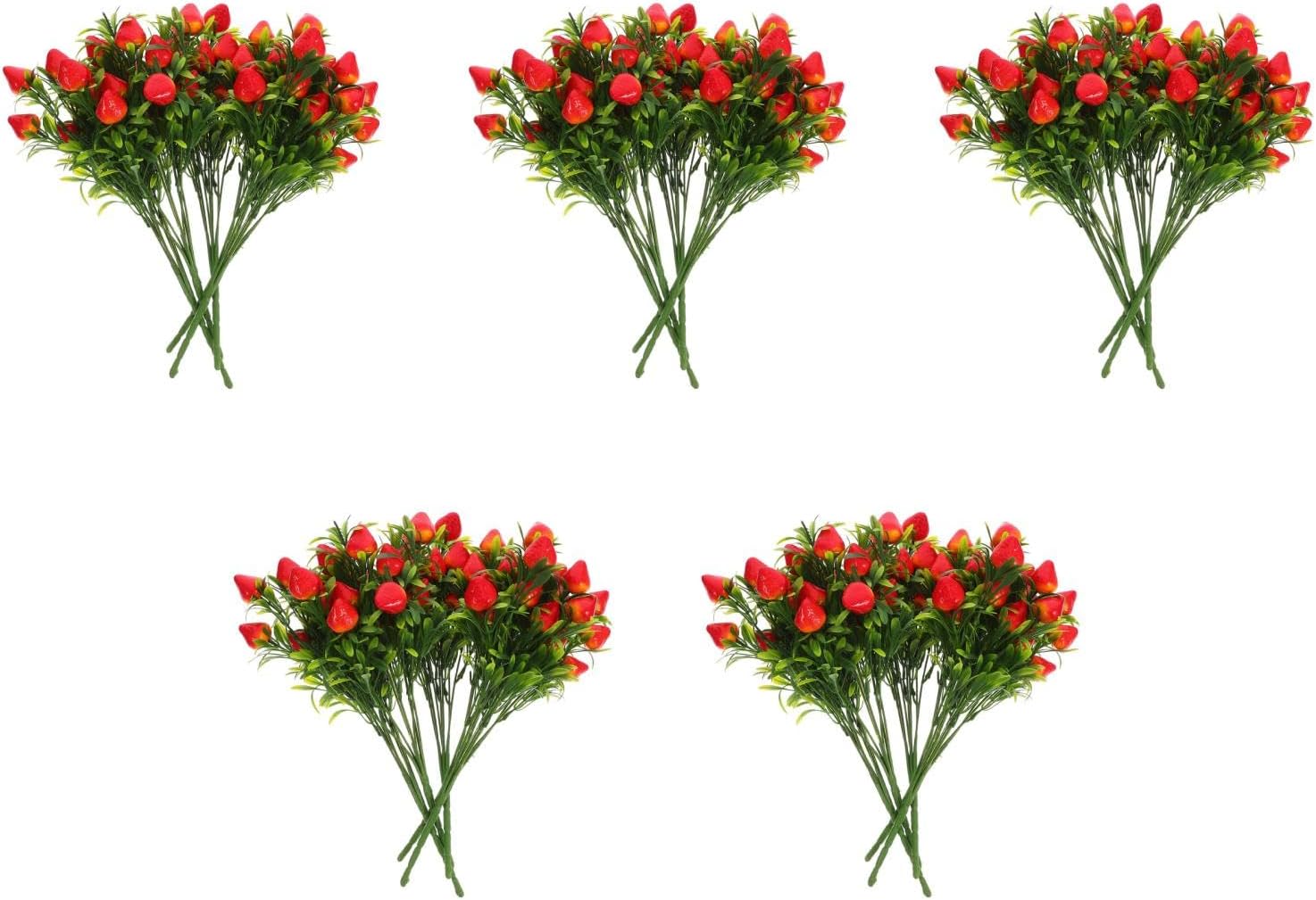 Cabilock 25pcs Artificial Strawberry Stems - Faux Strawberry Bunch, Rustic Fake Fruit Branches for Home Decor Party Centerpieces Photography Props