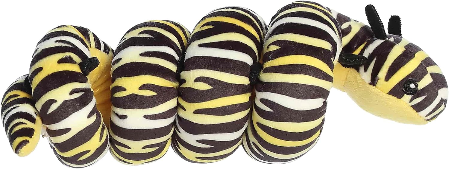 Aurora® Playful Wrist Wranglers™ Monarch Caterpillar Stuffed Animal - Vibrant Colors for an Eye-Catching Design - Perfect for Kids and Costumes - Yellow 8 Inches