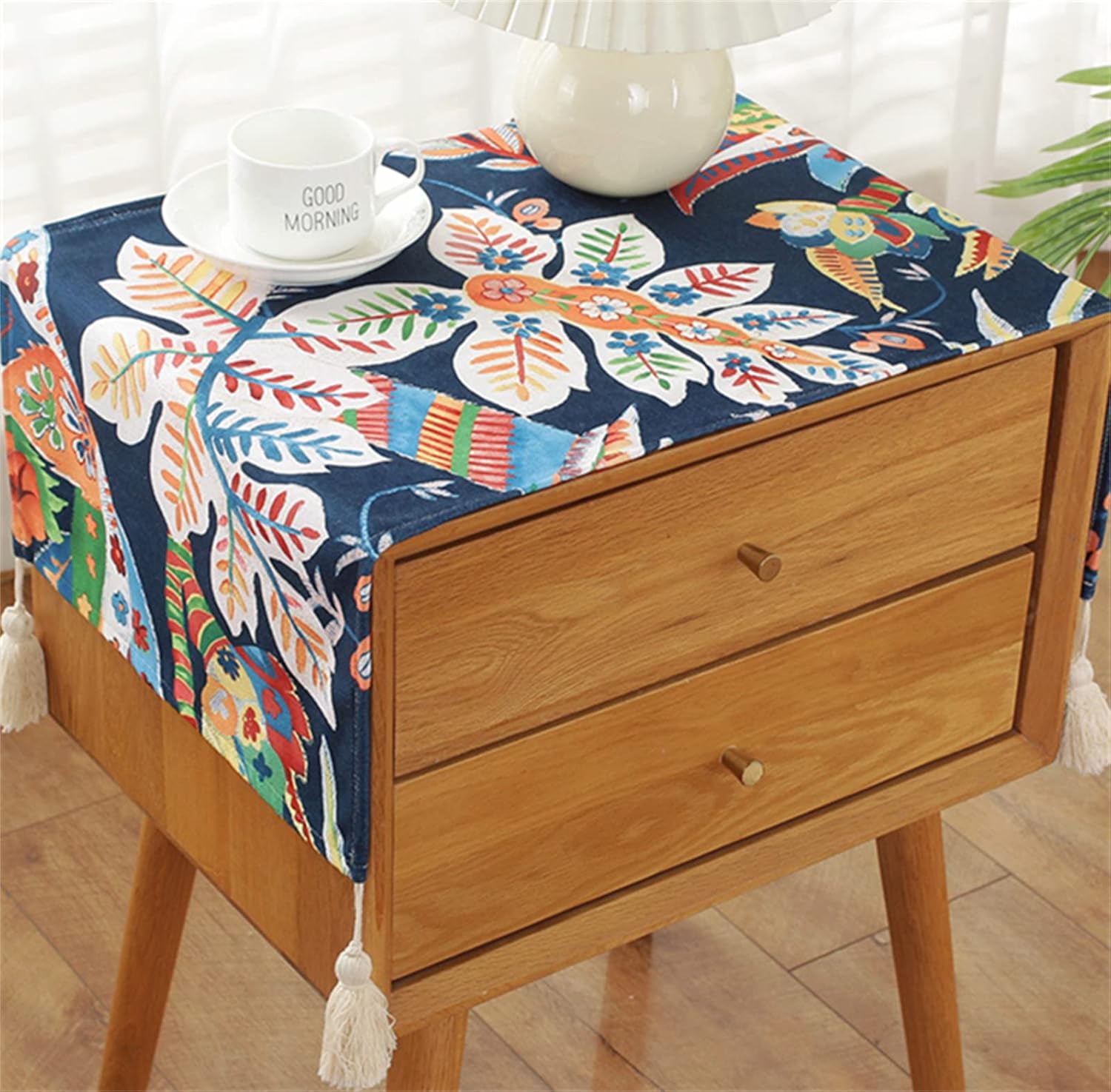 Jacquard Bedside Table Cover Towel Microwave Refrigerator Washing Machine Cover Cloth Tablecloth Multi-Functional Dustproof Cloth (15.7 * 35.4 inches,Navy Blue)