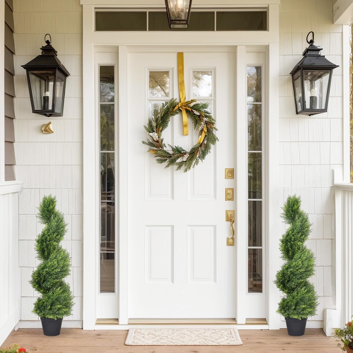 THE BLOOM TIMES 3ft Artificial Topiary Trees Set of 2, 36 inch Faux Cedar Cypress Spiral Topiary Trees Outdoor - Fake Plants for Garden Front Porch Indoor Outside Planter Christmas Decor 3 Foot - Image 3