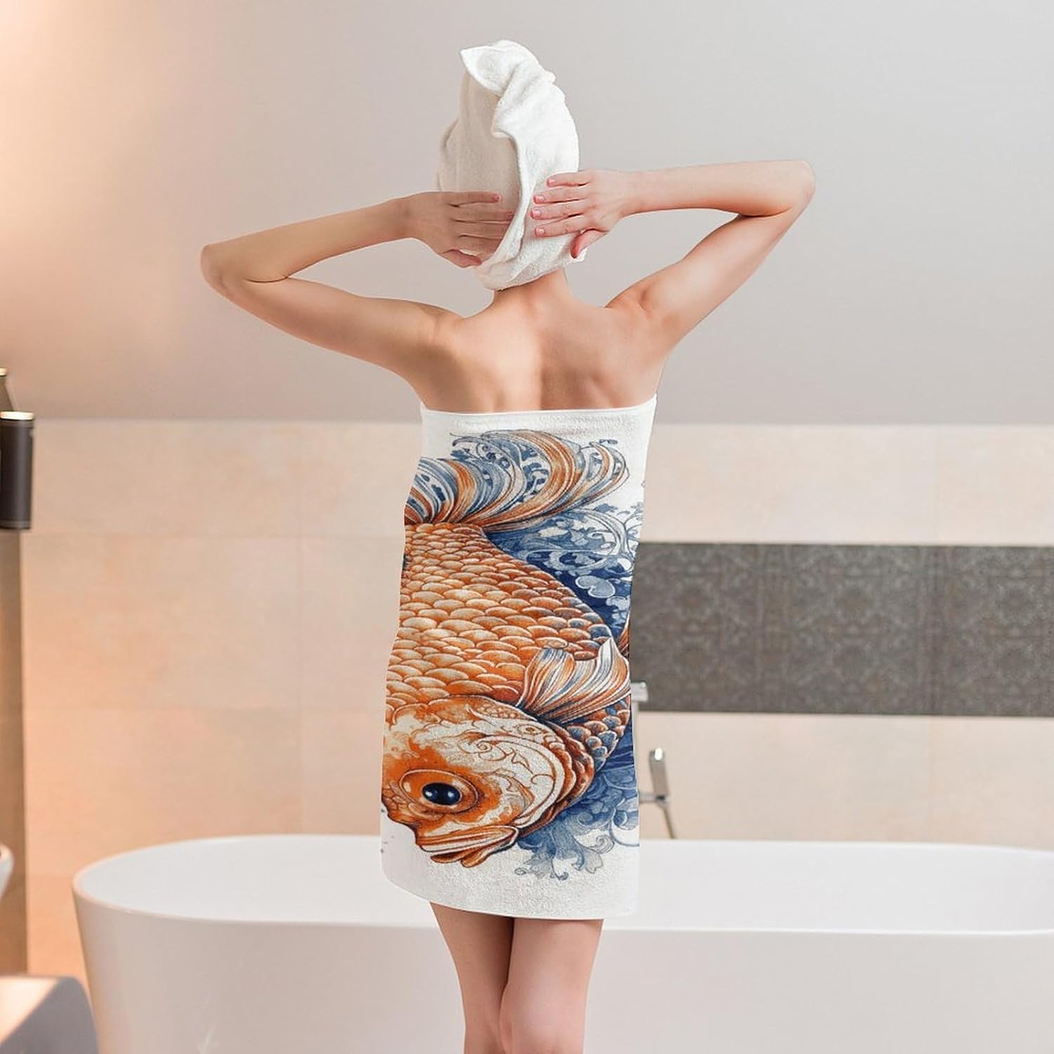 Orange Fish Towel Vacation Accessories Essentials Soft Lighterweight，Bath Towel for Adults Women Men，Bath Towels Gift for All Occasions, Machine Washable.