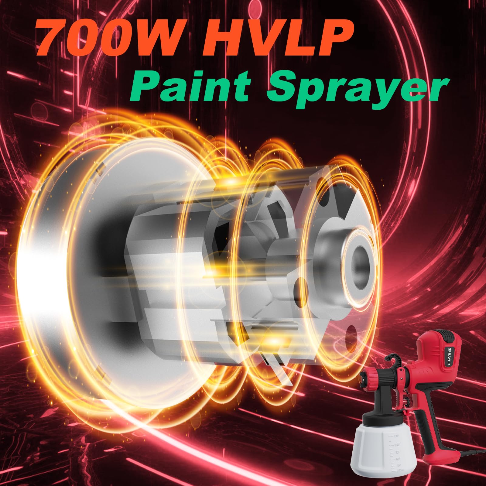 Pistola De Pintura Eléctrica HVLP De 700W - Con 4 Boquillas (1.0 A 3.0 Mm), Depósito De 1200 Ml, Función De Soplado Y Limpieza Fácil, Ideal Para Muebles, Paredes Y Proyectos De Bricolaje
