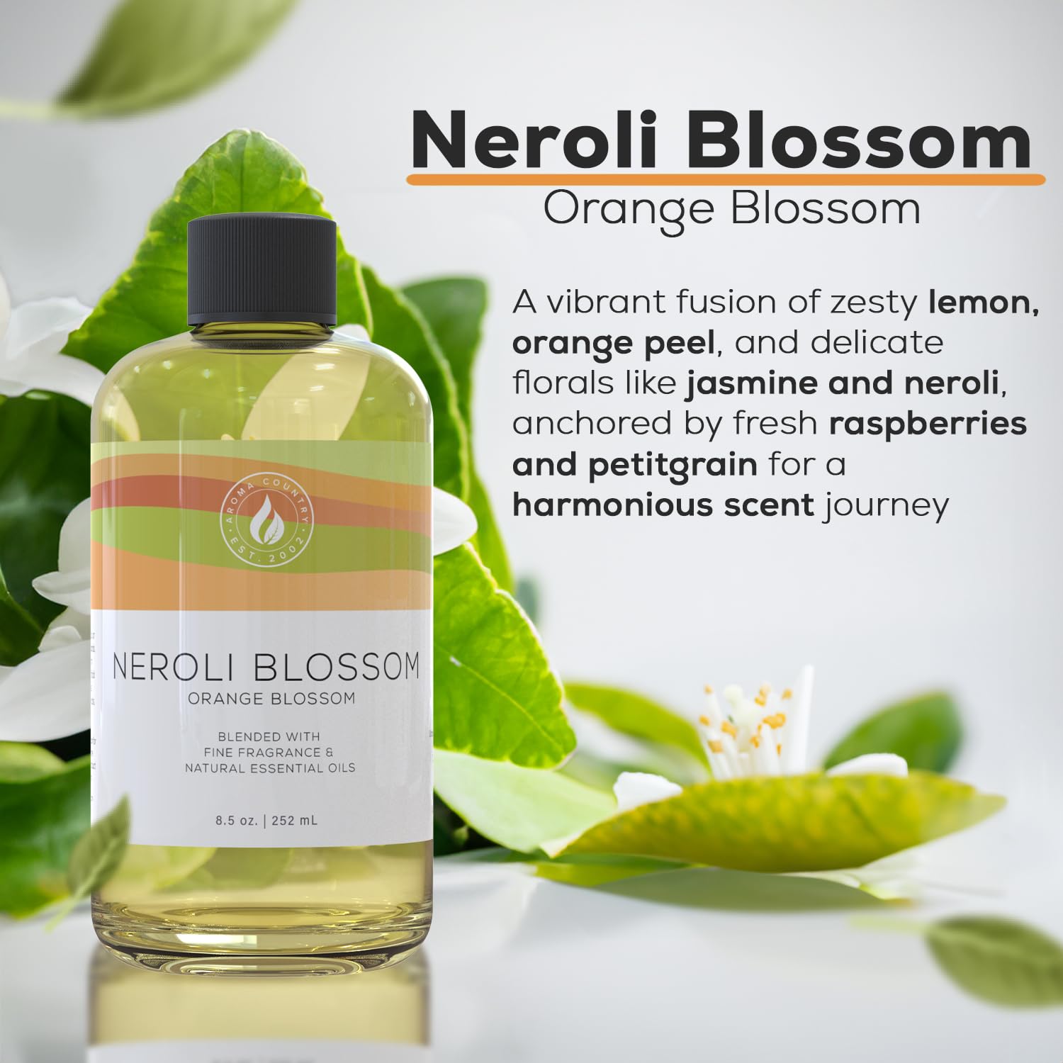 Aroma Country Neroli Blossom Diffuser Oil - Luxury Essential Oils for Diffuser Refill & Air Freshener Room Spray - Long-Lasting & Natural Home Fragrance, Neroli Scented Oil (8.5 Fl. oz)
