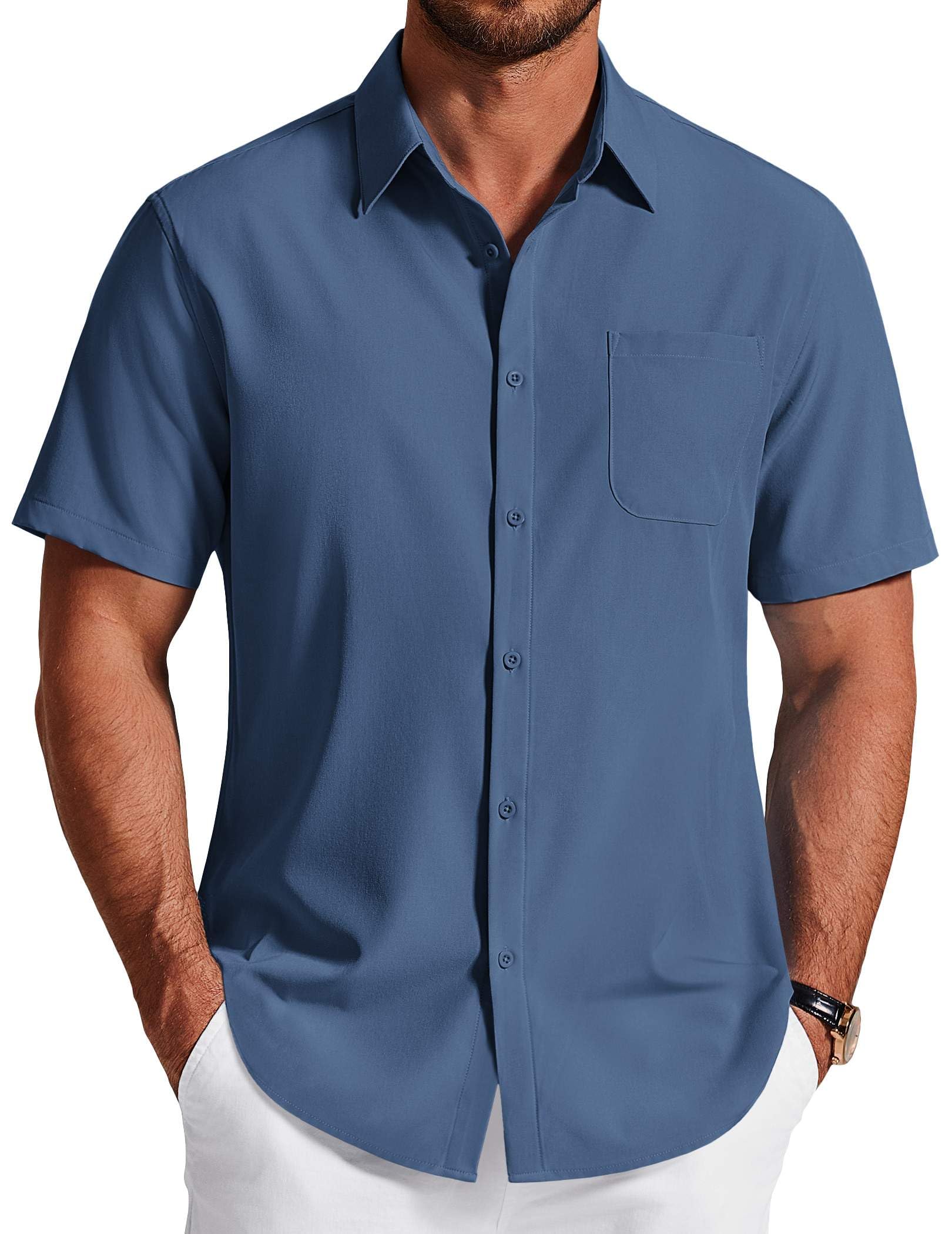 COOFANDY Mens Short Sleeve Dress Shirts Wrinkle Free Casual Button Down Shirts with Pocket