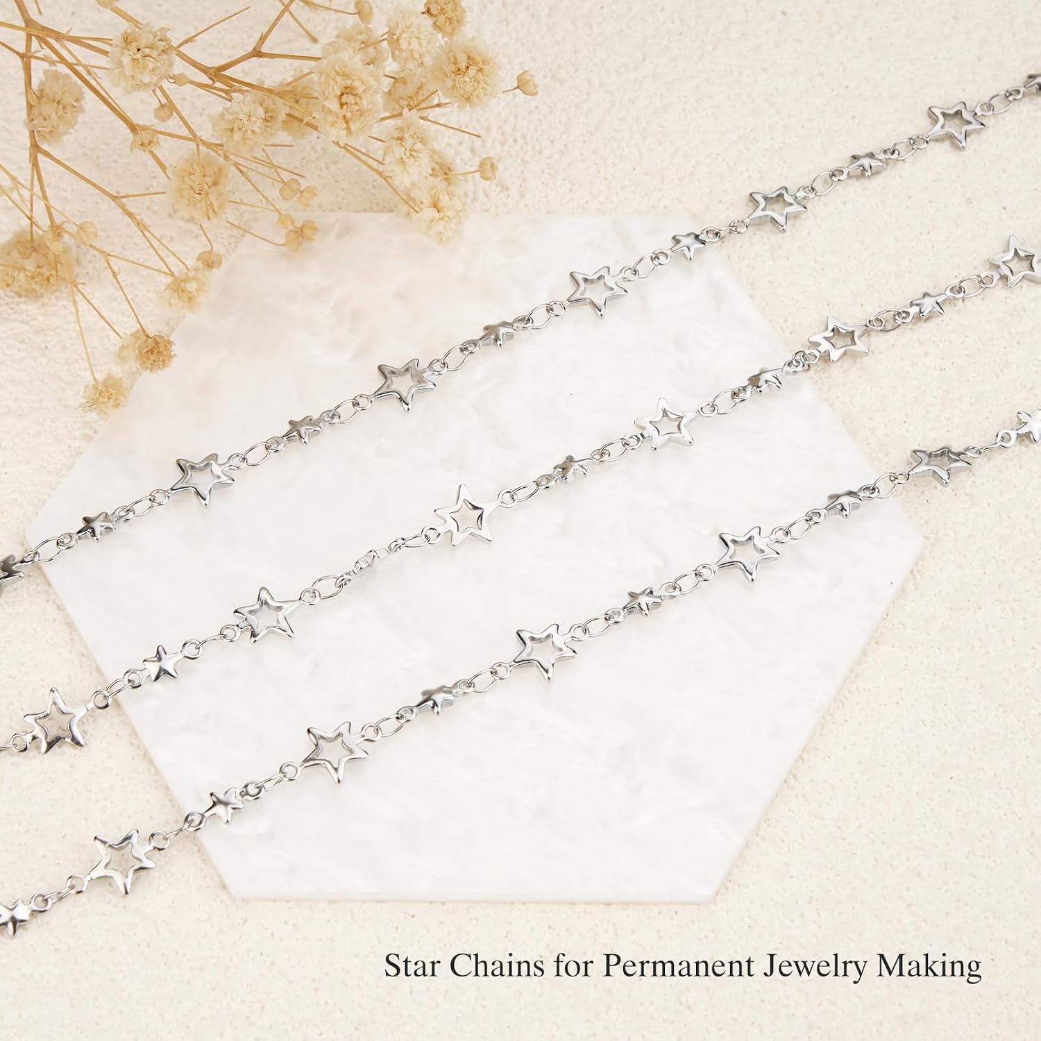 GTVOODX Star Chains for Jewelry Making Silver Stainless Steel Chain Bulk | 13 Feet 304 Stainless Steel Chain Roll Spool for Necklace Bracelet Craft DIY Permanent Jewelry Supplies