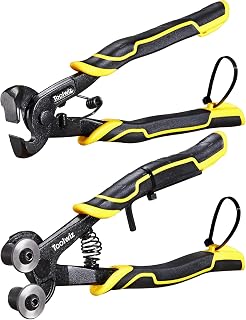 Toolwiz Glass Tile Nippers 2 pcs Heavy Duty Tungsten Carbide Wheeled Stained Glass Mosaic tiles and Hd Ceramic Tile Nipper Pliers Tools with Ergonomic Handles for Porcelain Mirror Stone DIY Projects