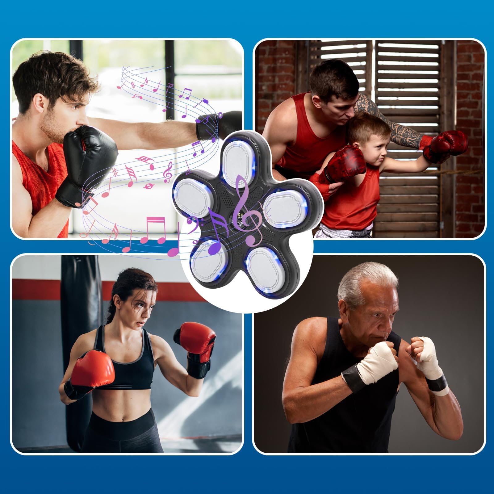 Machine de Boxe Musicale, Music Boxing Machine Bluetooth avec Gants de Boxe Enfant et Adultes, 9 Modes de Vitesse Boxe Mural Musique pour la Maison