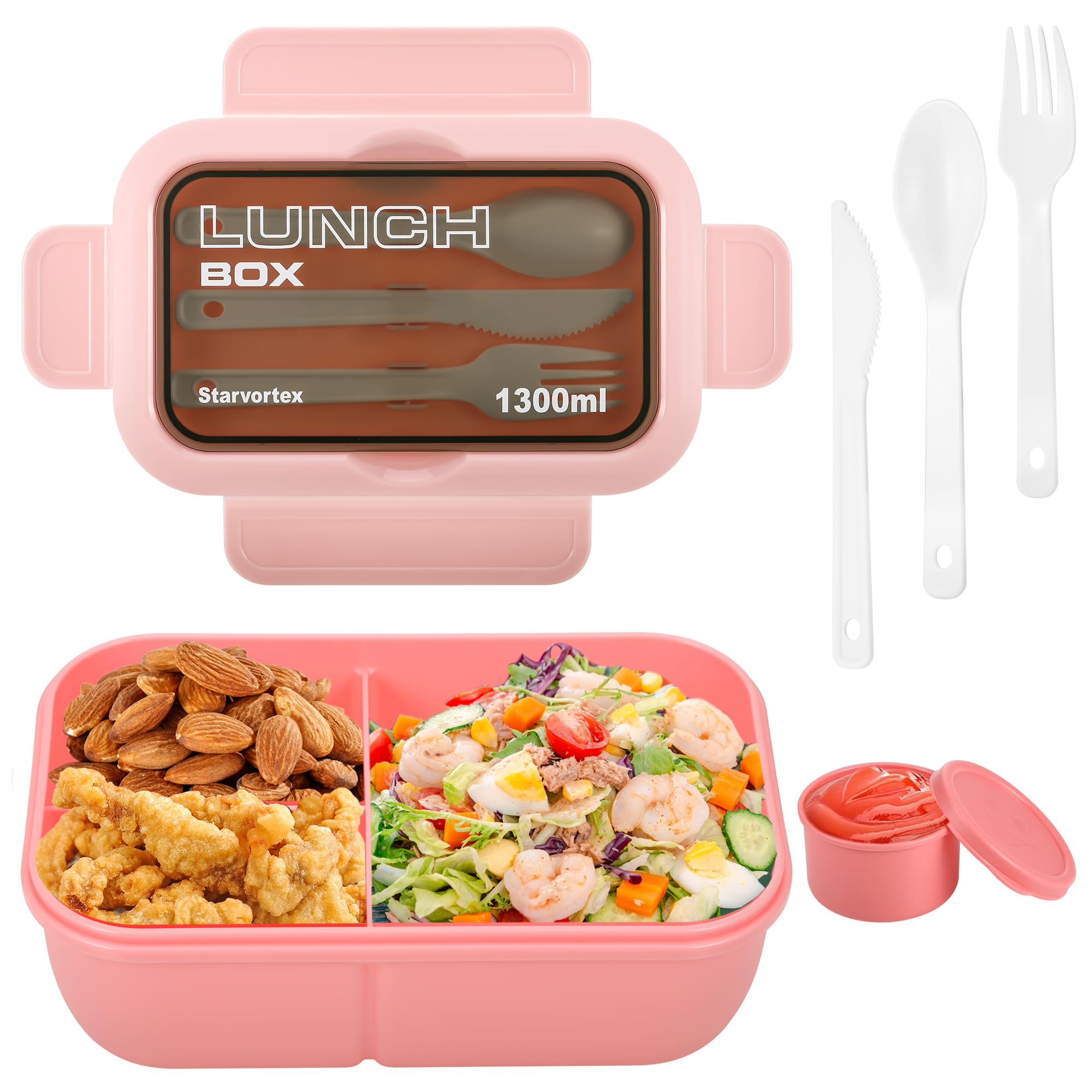 Porta Pranzo Bento Box Ermetico 1300ml - Set Completo Con Posate E Contenitore Salse, Verde, Senza BPA - Foto 9