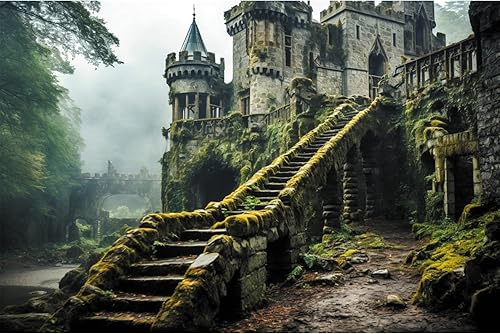YongFoto Mysterious Castle in The Forest Backdrop 12x8ft Enchanted Forest Vintag