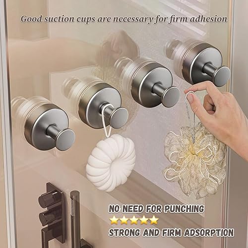 Miniatura 8 de Ganchos para toallas para baños, ganchos de ventosa de acero inoxidable, adhesivo fuerte, sin taladro, ganchos de pared impermeables para ducha,