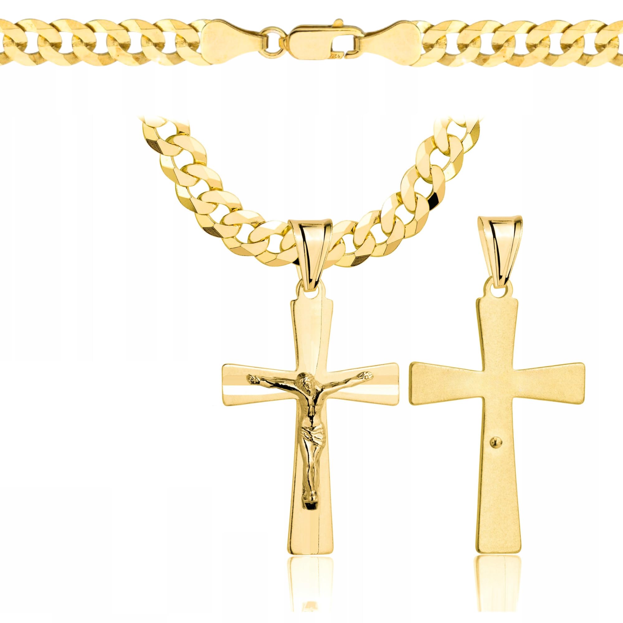 Amor Luxury Cadena de oro para hombre con cruz 585, cadena para hombre 925/585, cadena de oro 585 maciza, cadena de cruz, cadena de oro, cadena de cruz, collar para hombre, grosor de 6,5 mm, blindaje