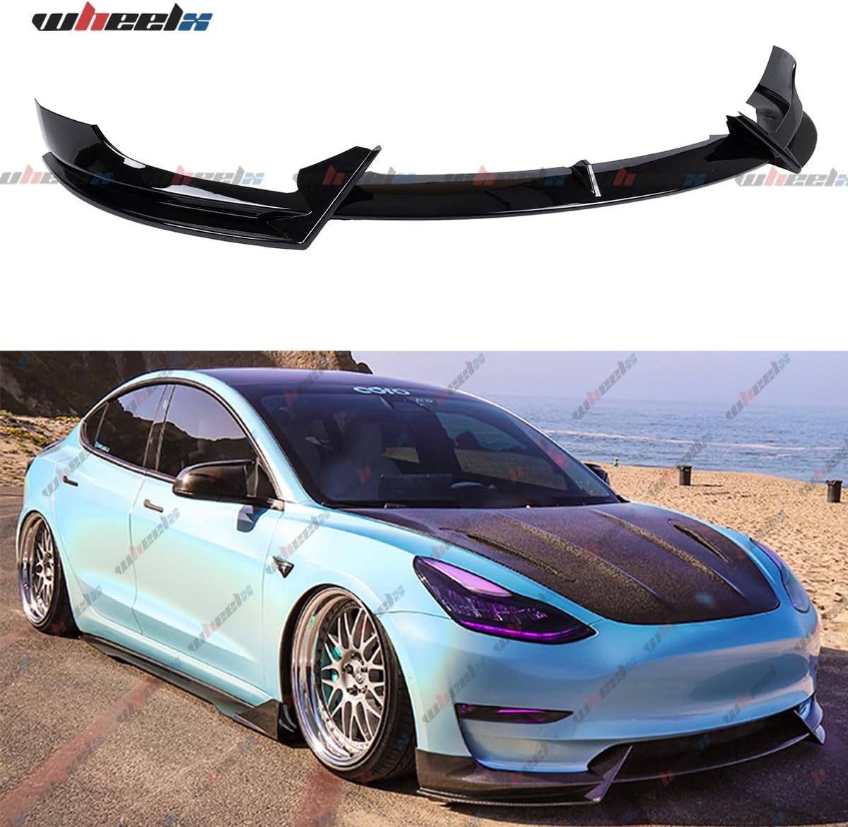 3Pcs Front Lip Compatible with 2017-2023 Tesla Model 3, Bumper Air Dam Lower Chin Splitter Protection Body Kit Fits for 2017 2018 2019 2020 2021 2022 2023 (Glossy Black)