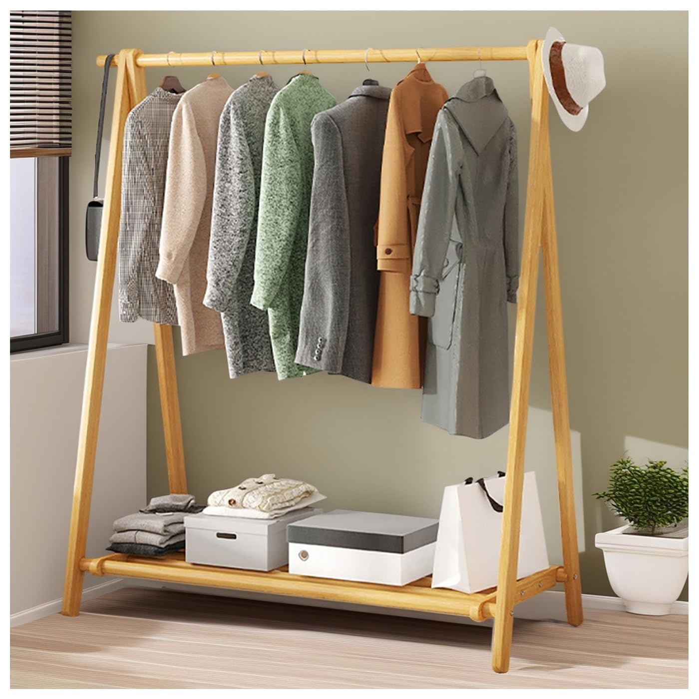 Portant a vetements en bois charge max 80 kg muni de tringles et crochets