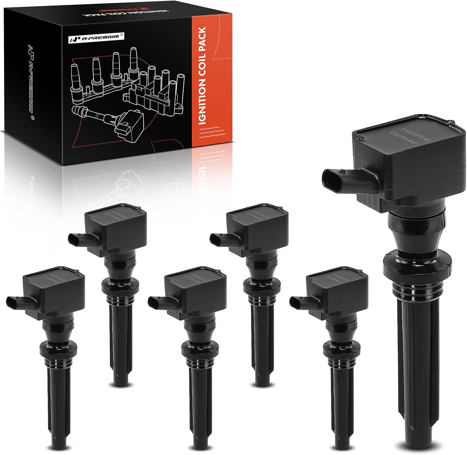 A-Premium Engine Ignition Coil Pack Compatible with Jaguar F-Pace 2017-2020, XF 2013-2020, XJ 2014-2019, XE 2017-2019, F-Type 2014-2021, 6-PC Set