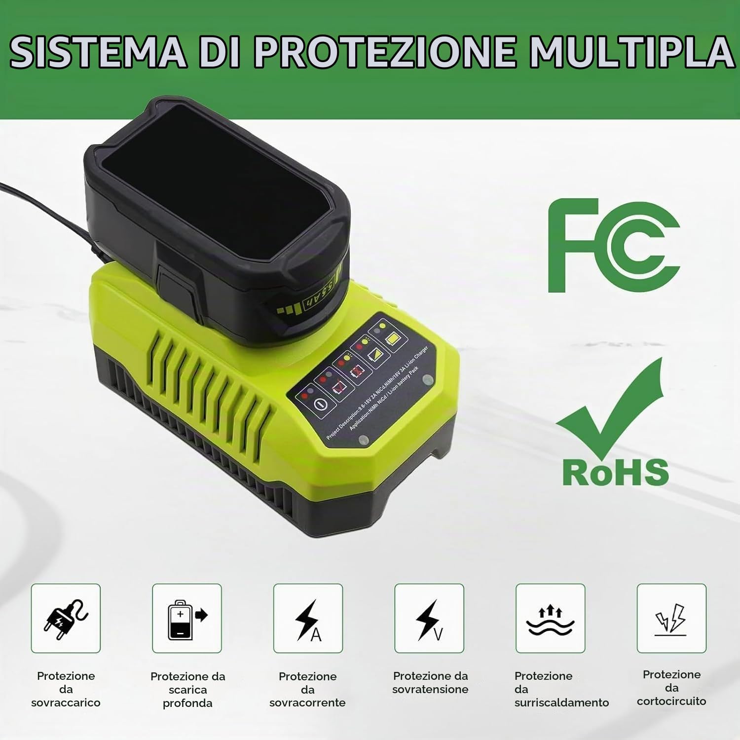 2 Pezzi 18V 5.5Ah/5500mAh Ricambio per Ryobi Batteria 18V Compatibile per Ryobi Batteria RB18L40 RB18L50 P102 P103 P104 P105 P106 P107 P108 + 9.6-18V Caricabatteria per BCL1418H con indicatore LED