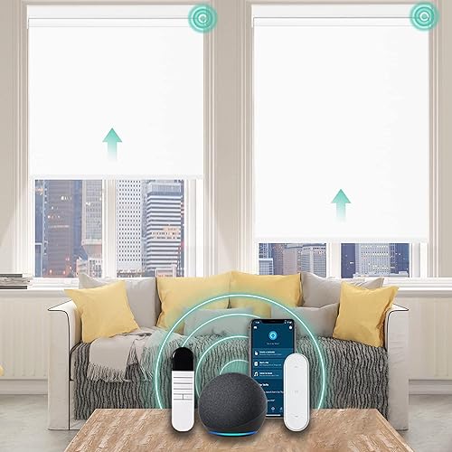 Allesin Persiana enrollable motorizada funciona con Alexa para ventana, 60% opacas, persianas inteligentes inalámbricas con control remoto,