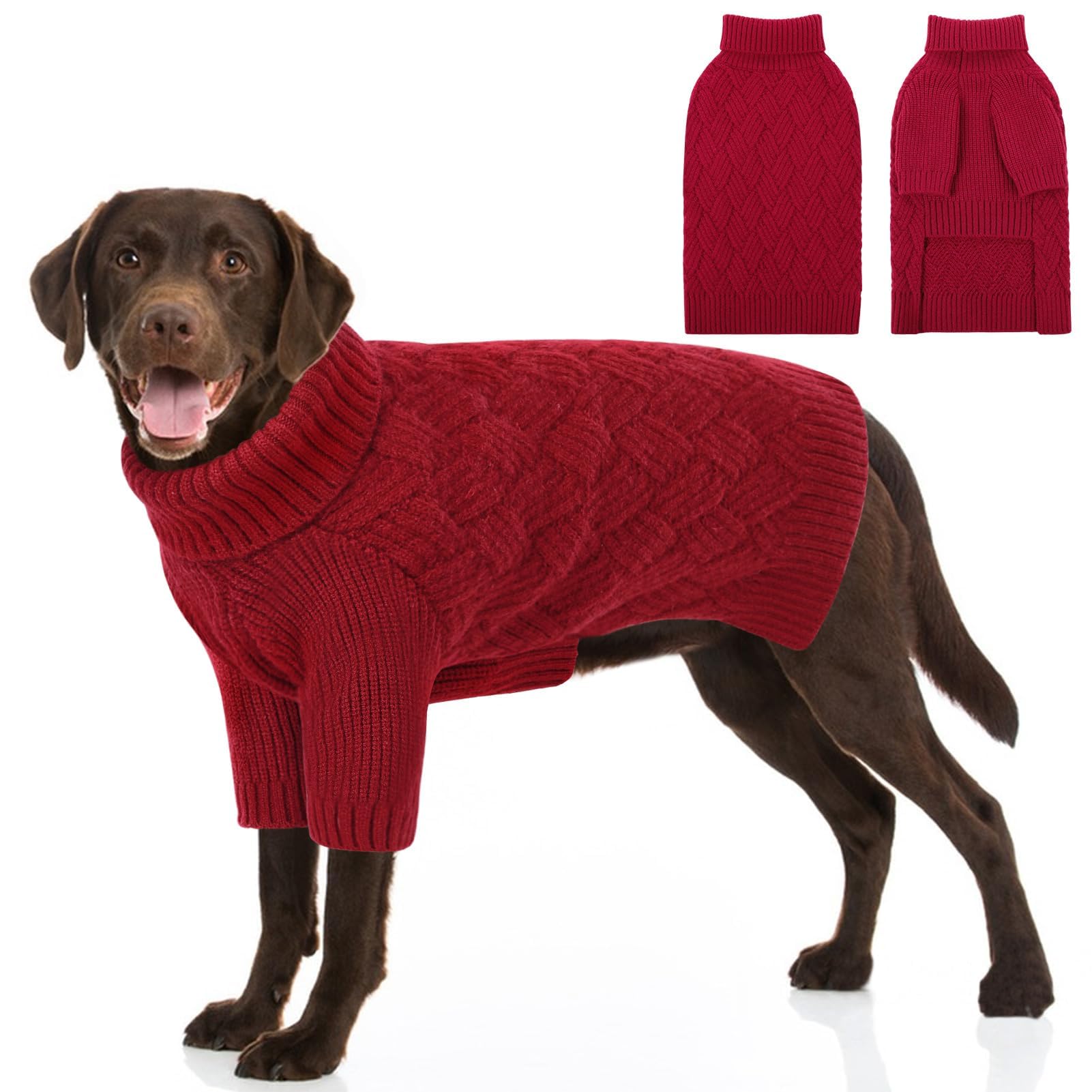 AOFITEE Maglione Cane XL, Invernale Maglione per Cani Maglioncino Natalizio per Cani Taglia Grande con Collo Alto, Morbida e Calda Maglioncini Pet con Maniche, Maglioni Cane Labrador Rosso, XL