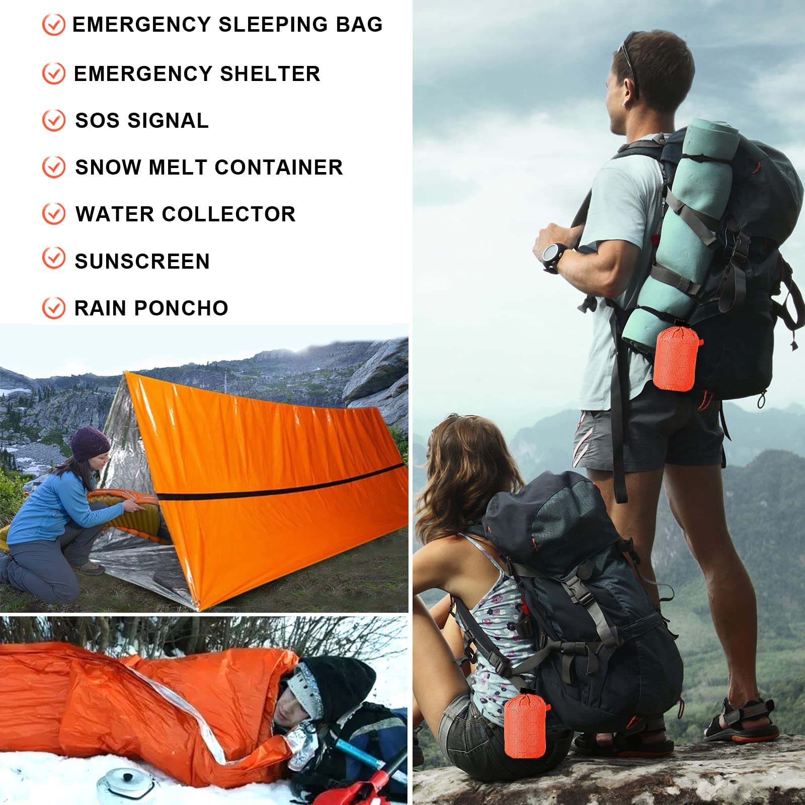 Sac De Bivouac Lot De 4 Sacs De Couchage De Survie - , Imperméable, 213x90cm Couverture Thermique Urgence