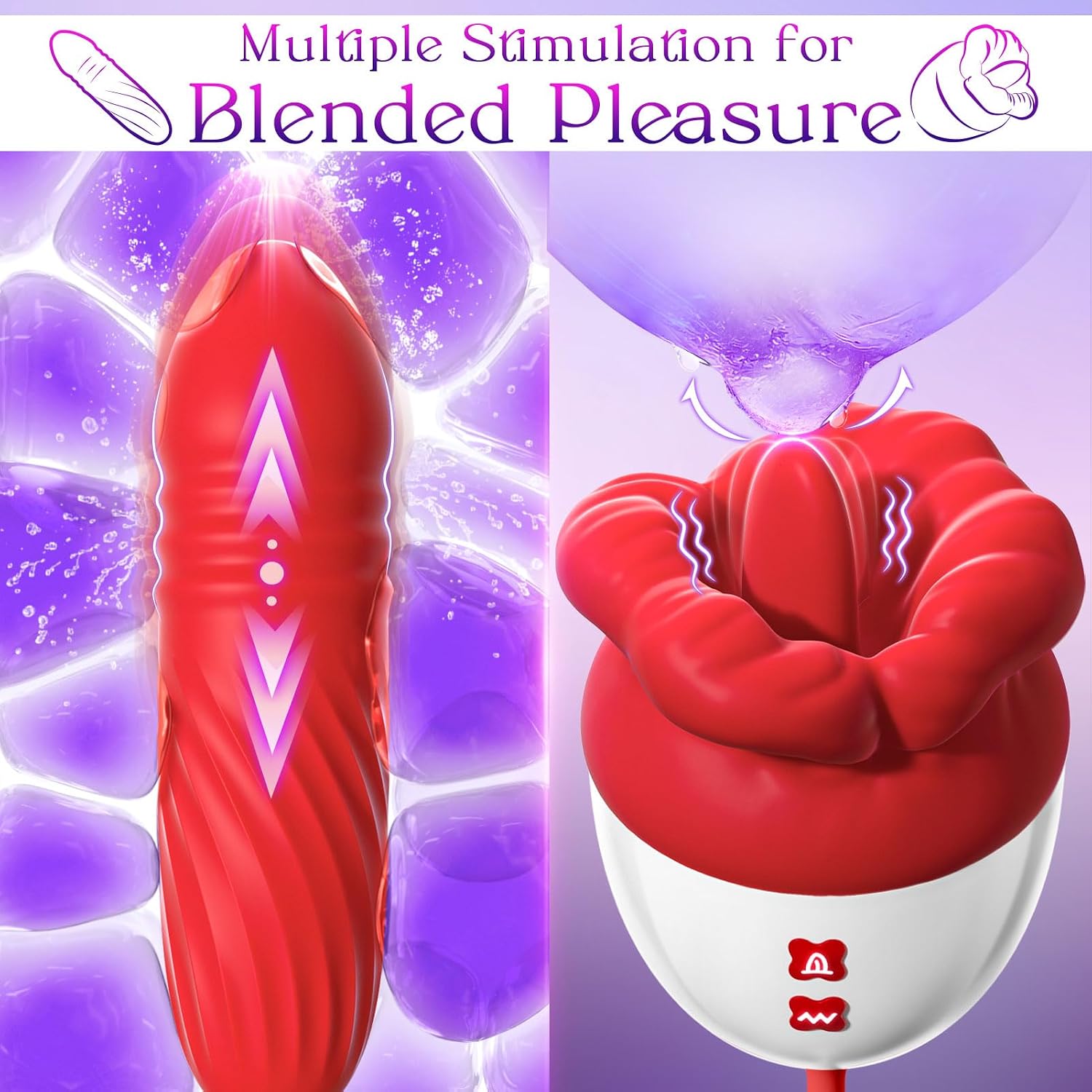 rose toy vibrator sex toys for women - mooligirl app control big mouth tongue licking vibrators for clitoral nipple pleasure, thrusting dildo for g spot anal stimulation sexy lips couples adult toys passion red