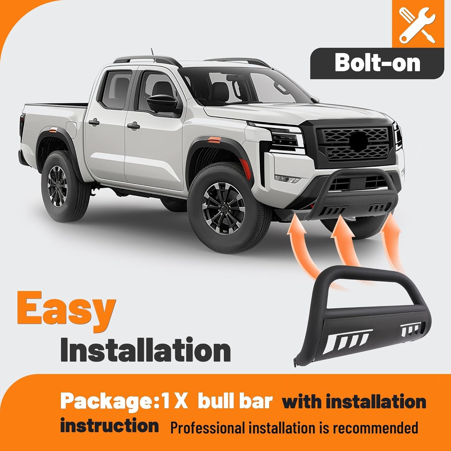 KUAFU Bull Bar Compatible with 2022 2023 2024 2025 Nissan Frontier Front Bumper Brush Guard Grille Grill Guard Push Bull Bar Steel Black