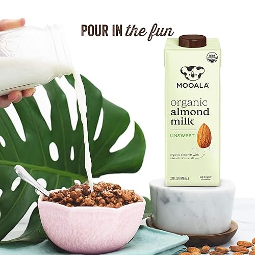 Miniatura 9 de Mooala  Leche de almendras orgánica en grano de vainilla, sin azúcar, 1 litro (paquete de 6)  Bebida estable en estantes, no lácteos, sin gluten,