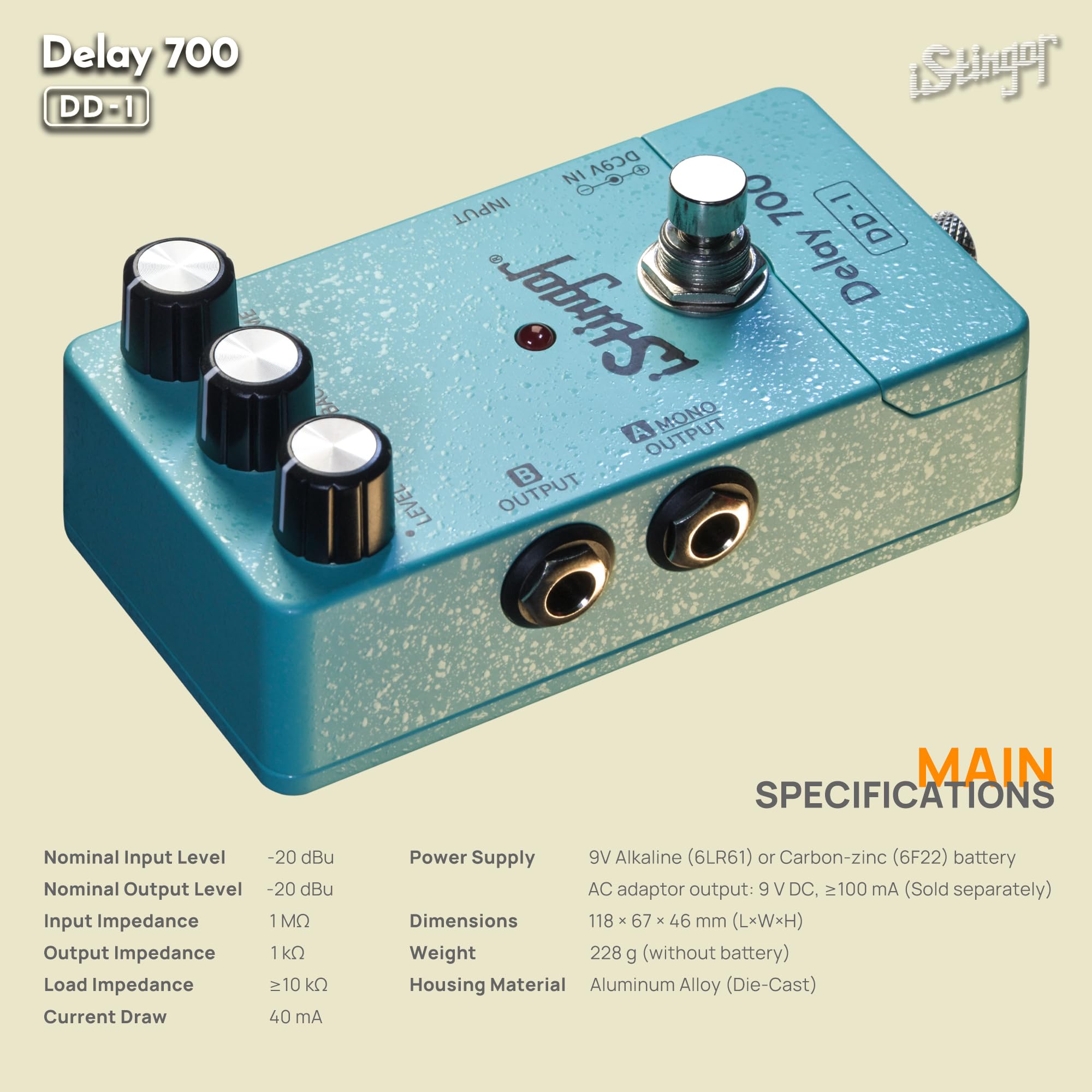 iStingor Guitar Delay Pedal DD-1, Delay 700 Analogue Delay Effects
