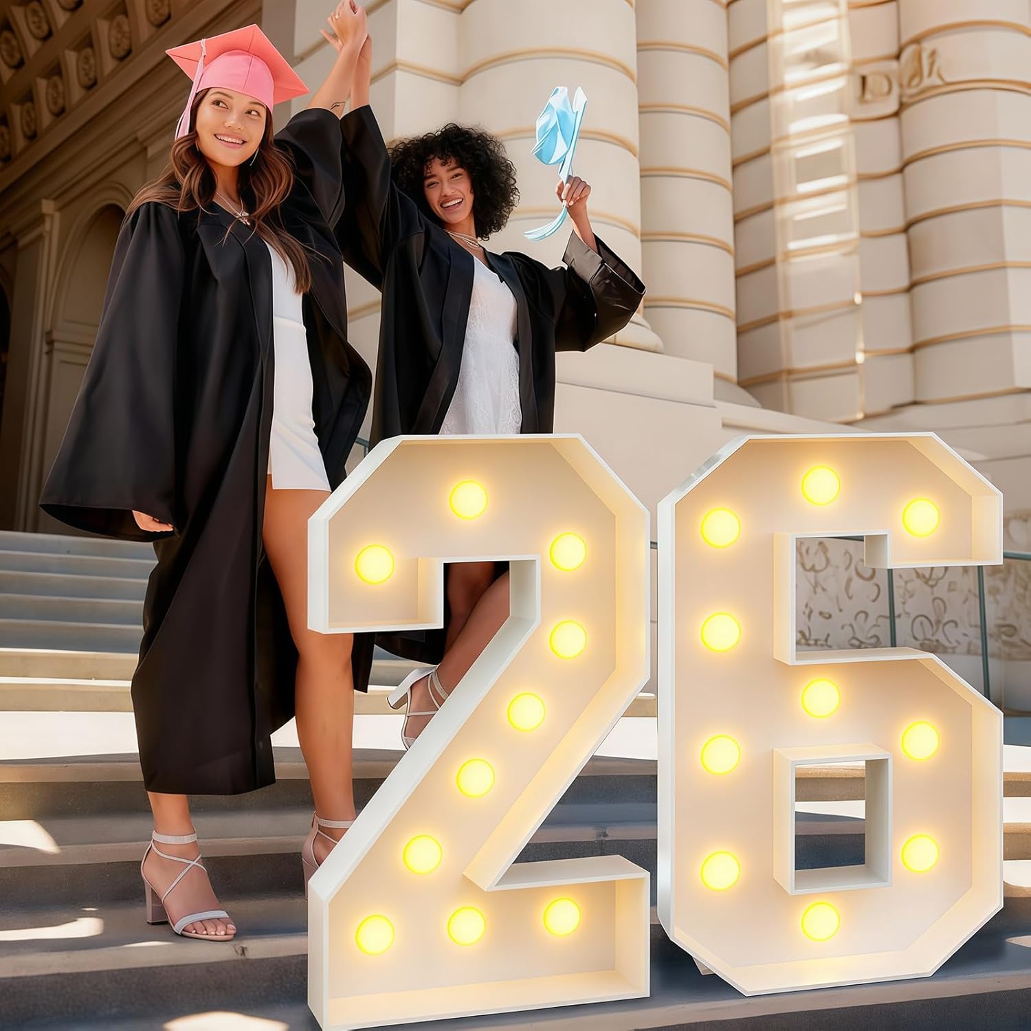 Pack of Light up Numbers 2026, 2026 New Year Party Decorations with Light, 4ft Marquee 2 and 60 Numbers, White Large Mosaic Frame Letter Cardboard Pre-Cut Thick Foam Board Sign Graduation