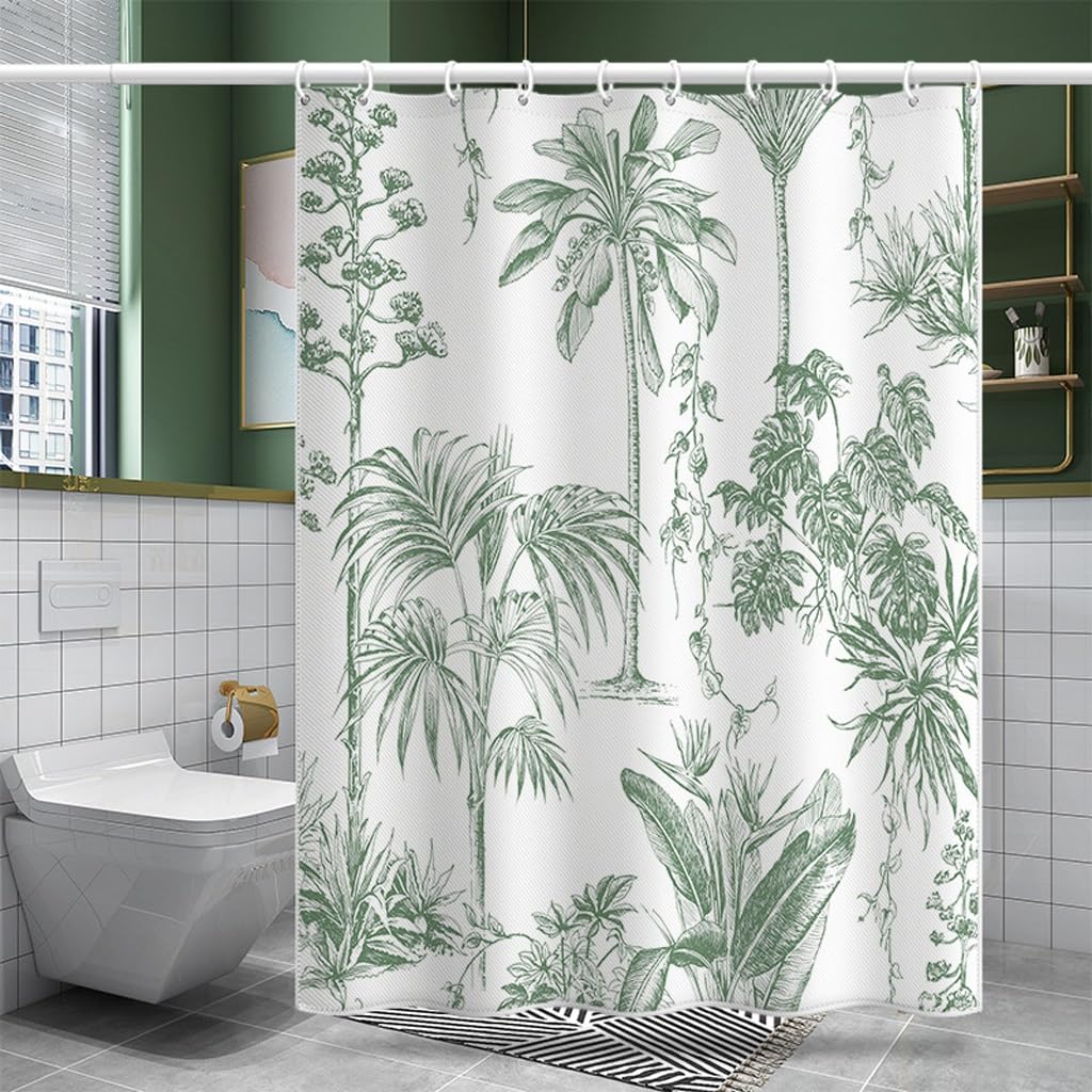 Rideau De Douche Rideau à Motif de Feuilles de Plantes Vertes Rideau de Porte en Polyester Rideau de séparation Impression numérique Rideau de Douche Doublure De Rideau De Douche(W120xH180cm)