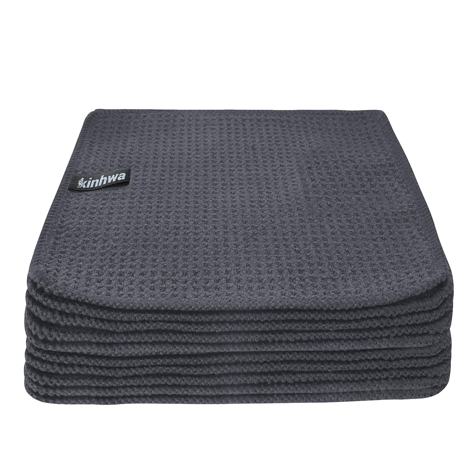 KinHwa Dishcloths Grey Dish Towel Waffle Cloth Microfibre Cloth Washable Dish Towels for Kitchen Thick Cleaning Cloths Lint-Free 20cmx20cm 6 Pieces