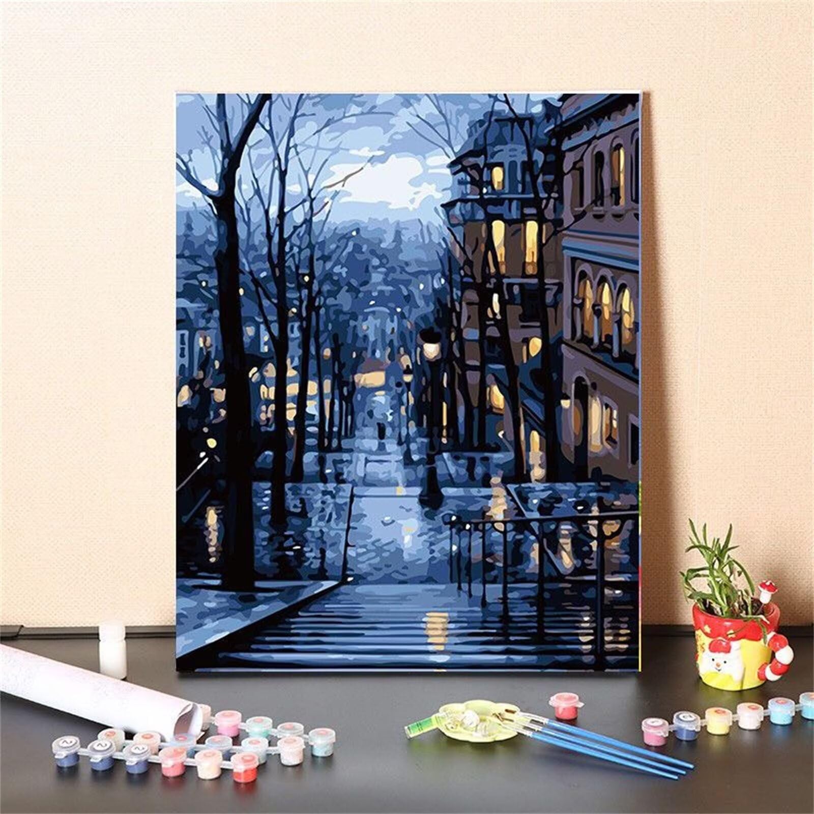 Genérico Malowanie według numerów dla dorosłych Nowy Jork Paint by Numbers Adult Street Obrazy do malowania według numerów 50 x 70 cm Płótno z 3 pędzlami i pigmentem akrylowym, dekoracja domu Ściana