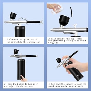 Airbrush Kit With Compressor 48PSI Rechargeable High Pressure Air Brush Set Cordless Airbrush Kit with 0.3mm Nozzle for Painting,Nail Art, Cake Decor,Makeup,Modeling (Black)