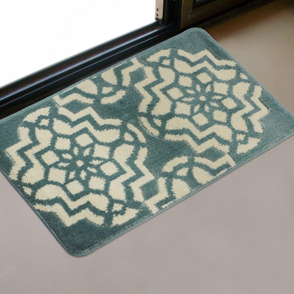 WAROOM Home Bathroom Mats Set 2 Piece, Extra Soft Latex Backing Non Slip Bathroom Rug Mat Adds Safety and Comfort to Any Bathroom (Light Blue/Cream)