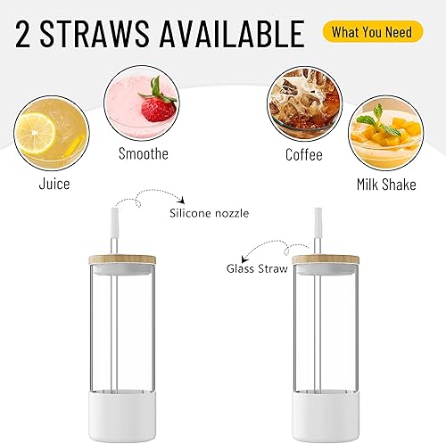 Miniatura 2 de Vasos de vidrio con tapas de bambú y popotes de vidrio, vasos con forma de lata de 24 onzas, vaso de agua reutilizable para café helado, regalo 1